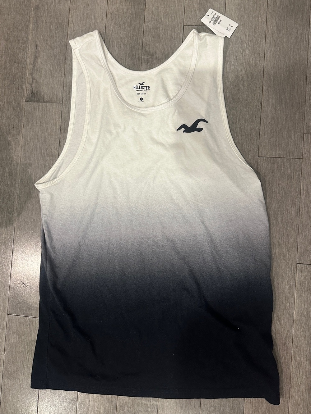 Hollister White to Black Ombre Men's Tank with Black Logo